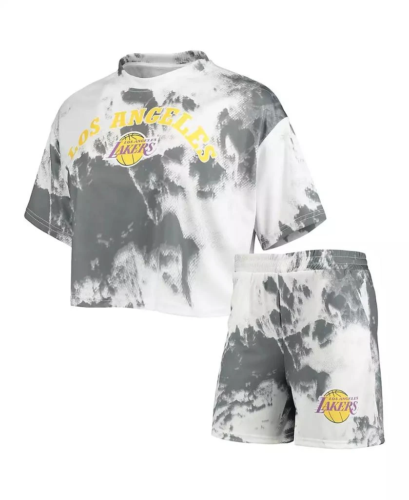 商品NBA Exclusive Collection|Women's White, Black Los Angeles Lakers Tie-Dye Crop Top and Shorts Set,价格¥336,第1张图片