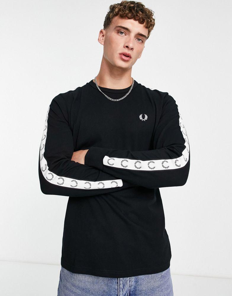 Fred Perry taped  long sleeve top in black商品第1张图片规格展示