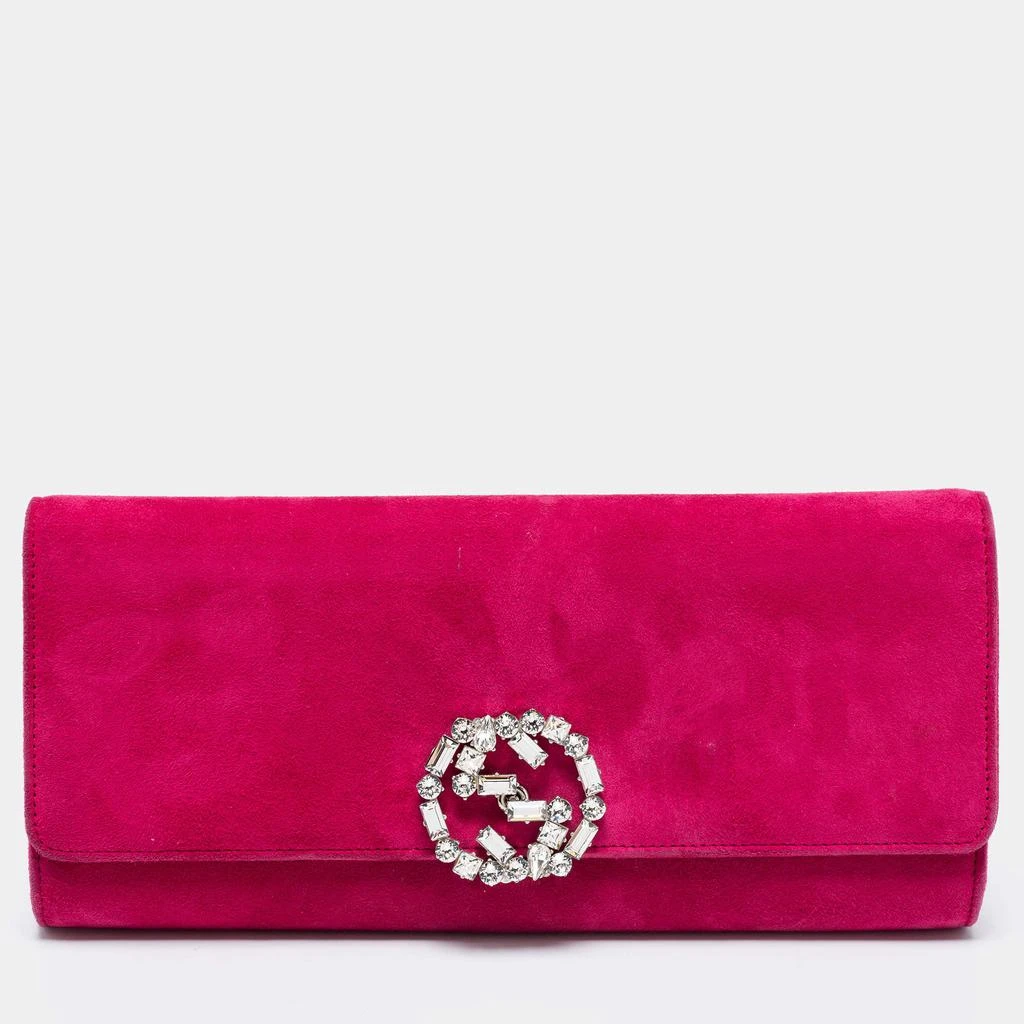 商品[二手商品] Gucci|Gucci Pink Suede Interlocking G Crystal Embellished Broadway Clutch,价格¥4130,第1张图片