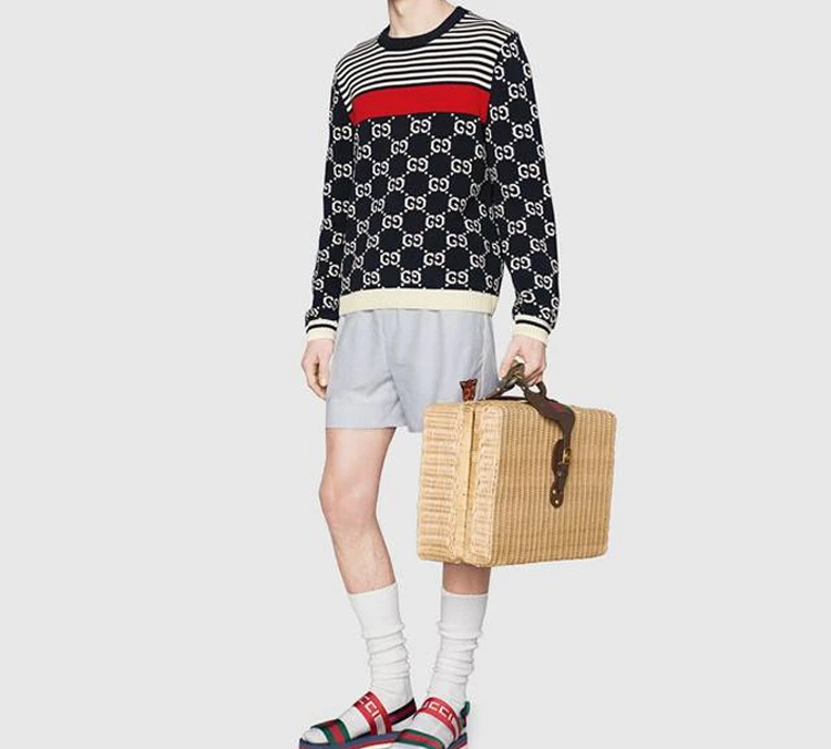 商品[国内直发] Gucci|古驰 Logo条纹针织毛衣 男款 深蓝色,价格¥9315,第5张图片详细描述