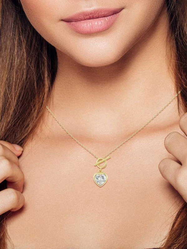 商品Chloe & Madison|14K Goldplated Sterling Silver & Cubic Zirconia Heart Toggle Pendant Necklace,价格¥300,第2张图片详细描述