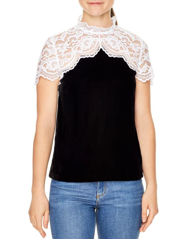 商品Sandro|Stone Mixed-Media Top,价格¥1203,第1张图片