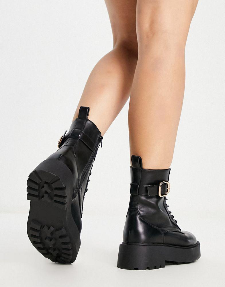 ASOS DESIGN Wide Fit Alix chunky lace up ankle boots in black商品第3张图片规格展示