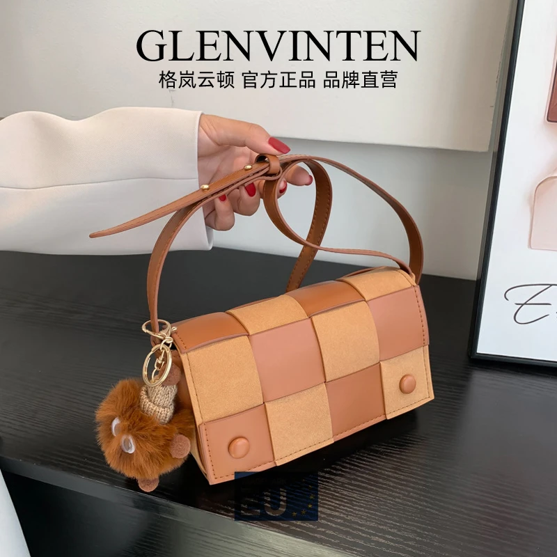 商品[国内直发] GLENVINTEN|格岚云顿流行复古编织拼色小包包女2022秋季新款小众设计斜挎包单肩小方包,价格¥180,第1张图片