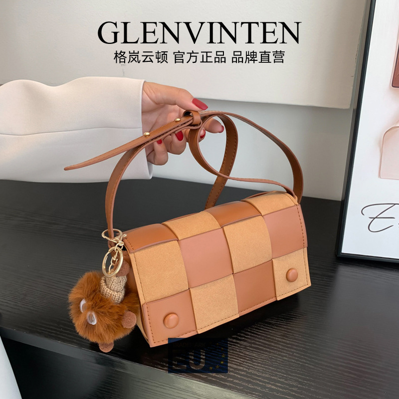 商品[国内直发] GLENVINTEN|格岚云顿流行复古编织拼色小包包女2022秋季新款小众设计斜挎包单肩小方包,价格¥172,第1张图片