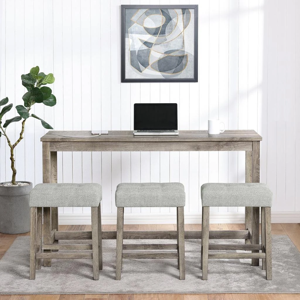 商品Streamdale Furniture|Streamdale Bar Table & Chairs Set w/ Power Outlet - 4 Piece Dining Set,价格¥2954,第2张图片详细描述