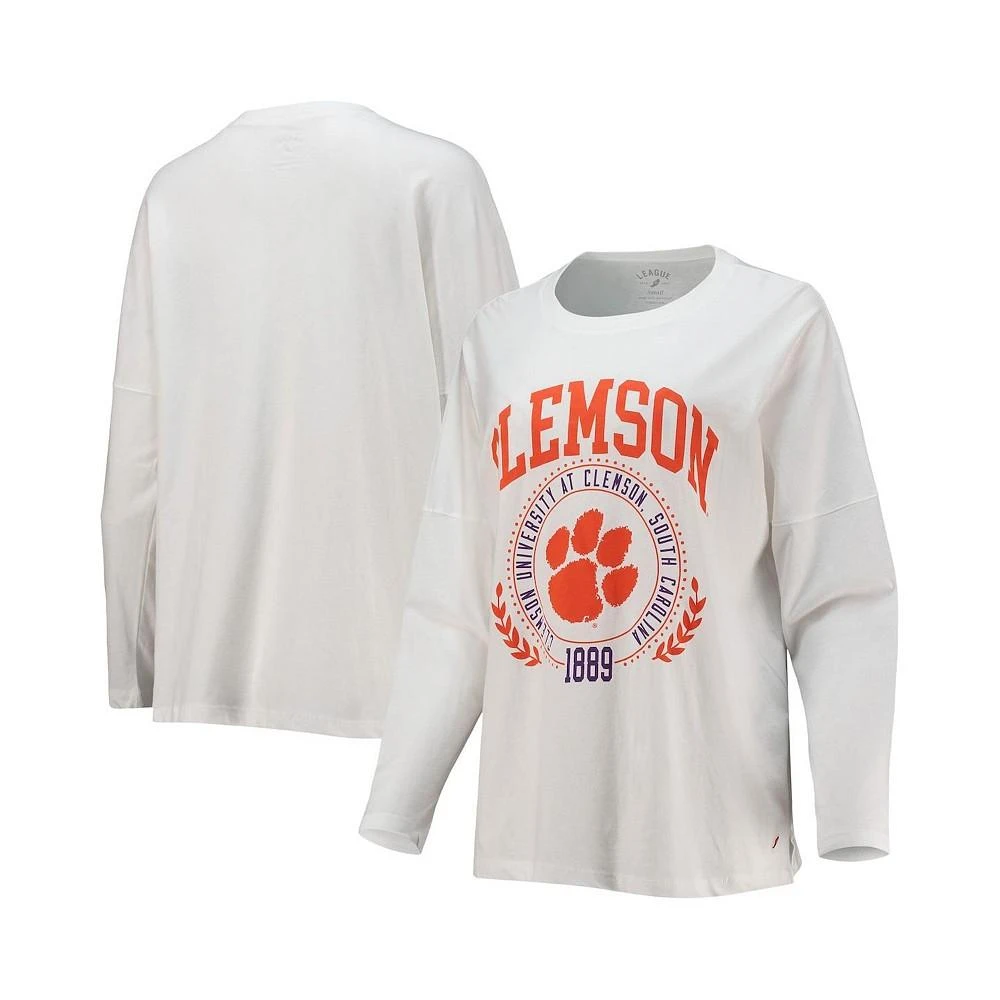 商品League Collegiate Wear|Women's White Clemson Tigers Clothesline Oversized Long Sleeve T-shirt,价格¥299,第1张图片