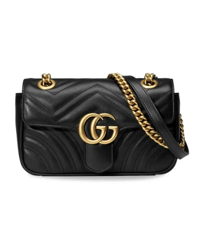 商品Gucci|Gucci GG Marmont Mini Shoulder Bag Black Chevron Leather with Gold Chain Women's Shoulder Bag 446744 DTDIT 1000,价格¥11204,第1张图片