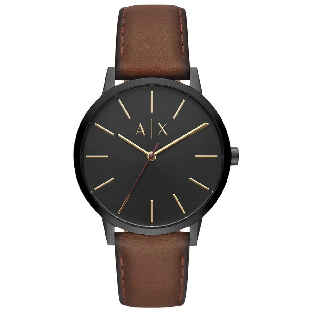 商品Armani Exchange|Men's Brown Leather Strap Watch,价格¥1130,第1张图片
