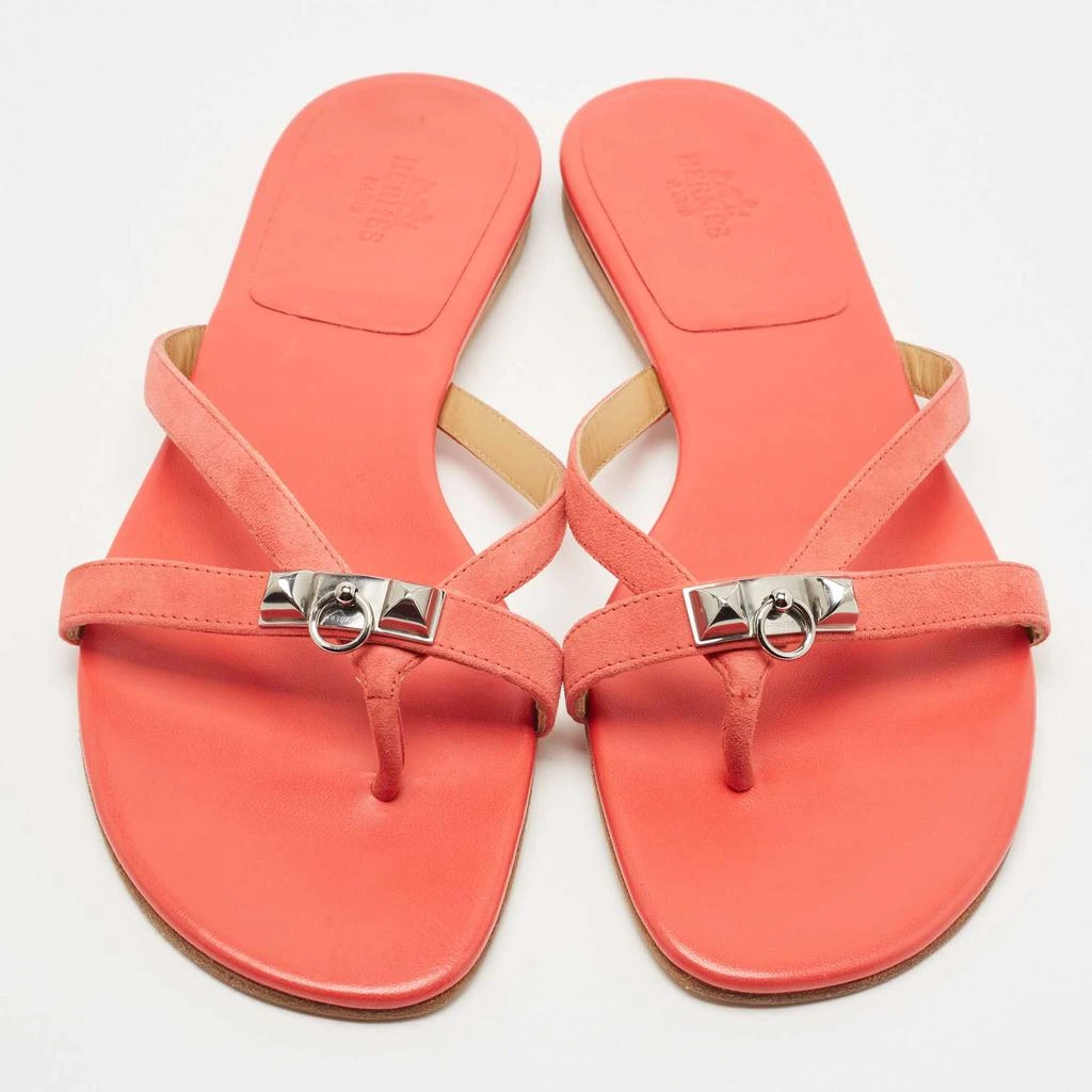 商品[二手商品] Hermes|Hermes Pink Suede Corfu Thong Flat Slides Size 41,价格¥2189,第3张图片详细描述