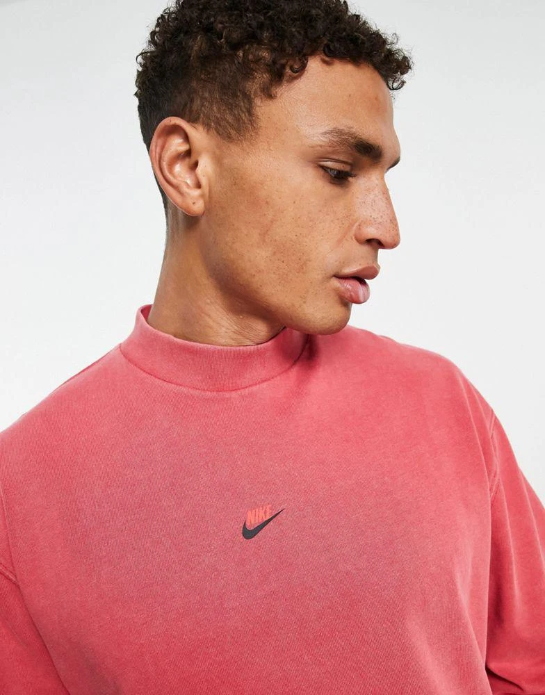 商品NIKE|Nike Premium Essentials washed heavyweight mockneck long sleeve in burgundy,价格¥343,第2张图片详细描述