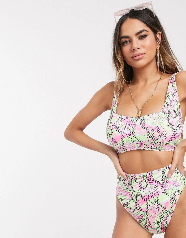 商品ASOS|ASOS DESIGN fuller bust square crop underwire bikini top in marble snake dd-g,价格¥58,第4张图片详细描述