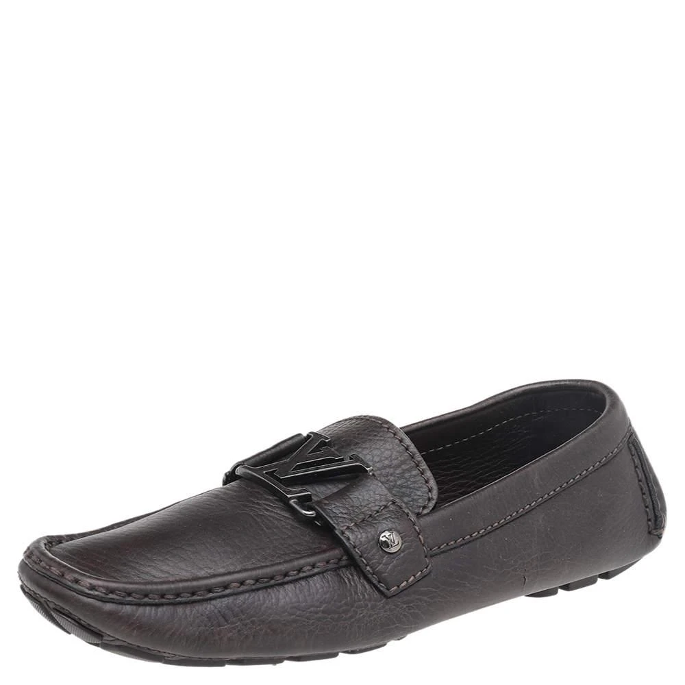 商品[二手商品] Louis Vuitton|Louis Vuitton Dark Brown Leather Monte Carlo Slip On Loafers Size 41.5,价格¥3449,第1张图片