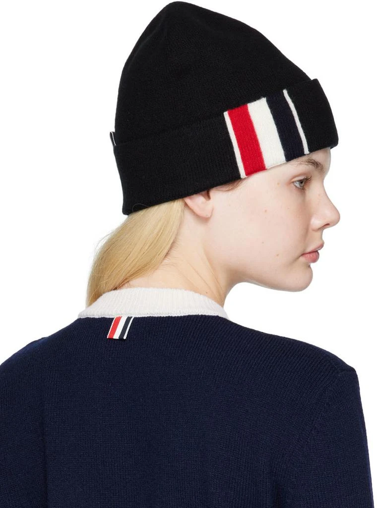 商品Thom Browne|Black Merino Stripe Knit Beanie,价格¥2608,第3张图片详细描述