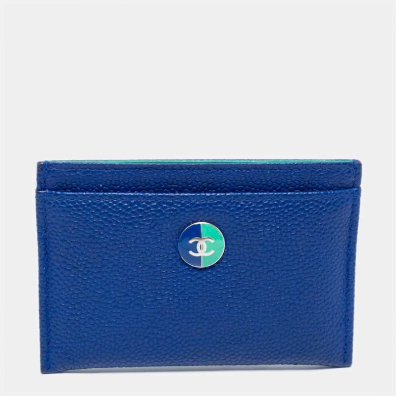 商品[二手商品] Chanel|Chanel Blue Caviar Leather CC Button Card Holder,价格¥3453,第1张图片