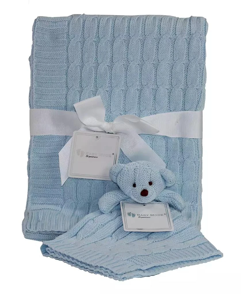 商品Baby Mode Signature|3 Stories Trading Cable Knit Baby Blanket Gift Set,价格¥374,第1张图片