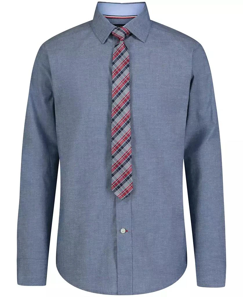 商品Tommy Hilfiger|Big Boys Long Sleeve Stretch Chambray Shirt Tie,2-Piece Set,价格¥132,第1张图片