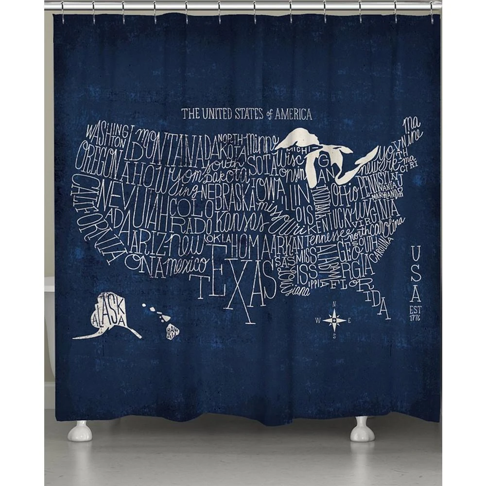 商品Laural Home|Hand Lettered US Map Shower Curtain,价格¥1169,第1张图片