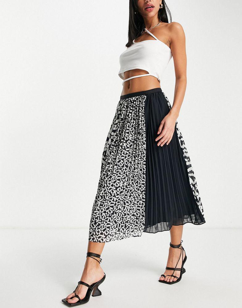 French Connection midi pleated skirt in contrast print商品第1张图片规格展示