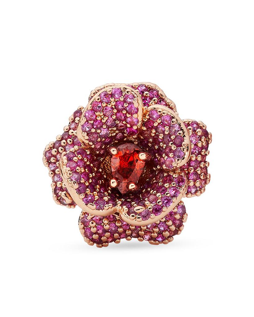 Rosy Pink Pavé Flower Stud Earrings in Gold Tone商品第3张图片规格展示
