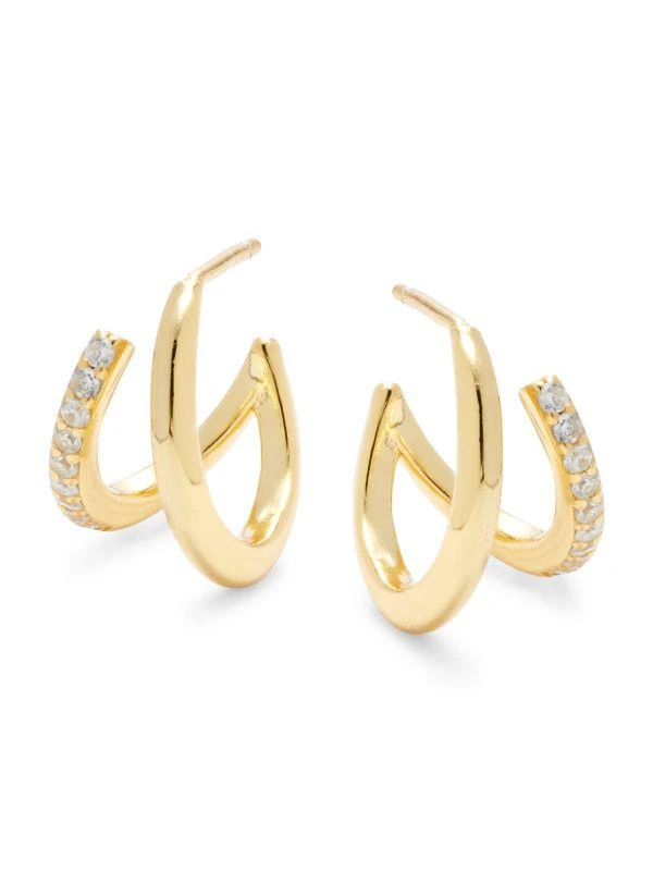 商品Shashi|Jade 14K Goldplated Sterling Silver & Cubic Zirconia Pave Huggie Hoop Earrings,价格¥199,第1张图片