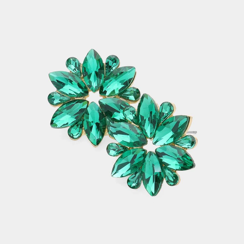 商品FASHNZFAB|Marquise Stone Cluster Flower Evening Earrings - Emerald, Gold,价格¥187,第1张图片详细描述