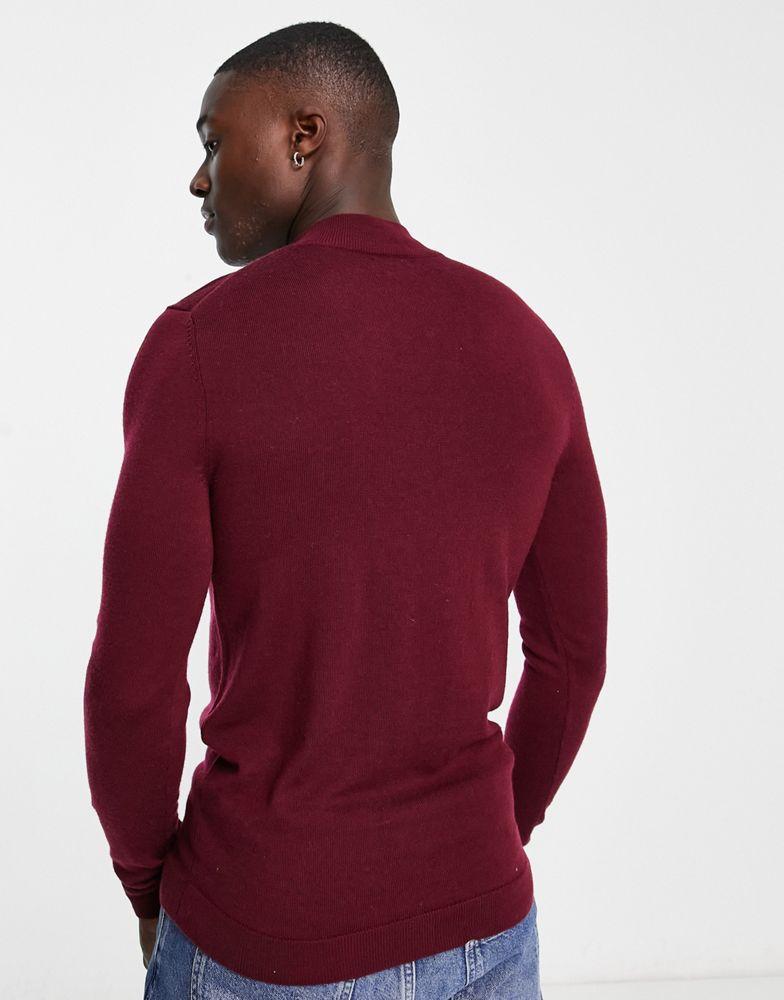 ASOS DESIGN muscle fit premium merino wool turtle neck jumper in burgundy商品第4张图片规格展示