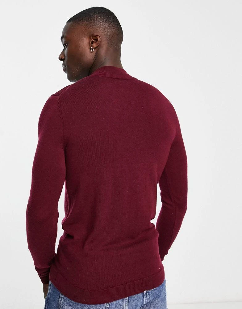 商品ASOS|ASOS DESIGN muscle fit premium merino wool turtle neck jumper in burgundy,价格¥192,第4张图片详细描述