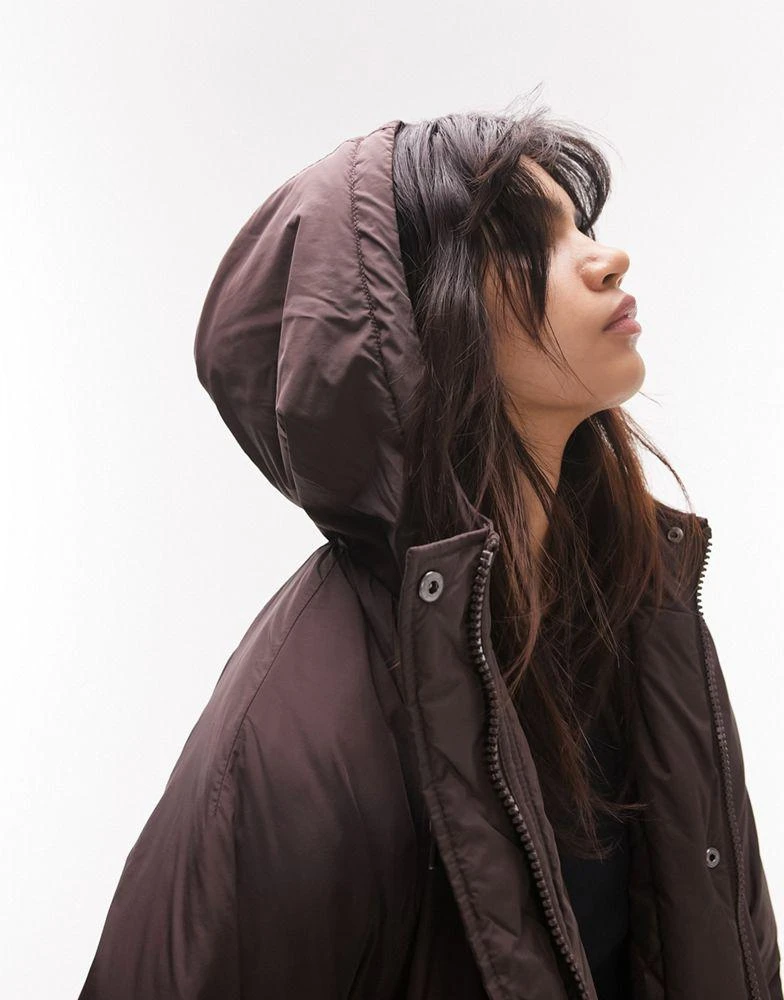 商品Topshop|Topshop mid length borg lined hooded parker in chocolate,价格¥435,第3张图片详细描述