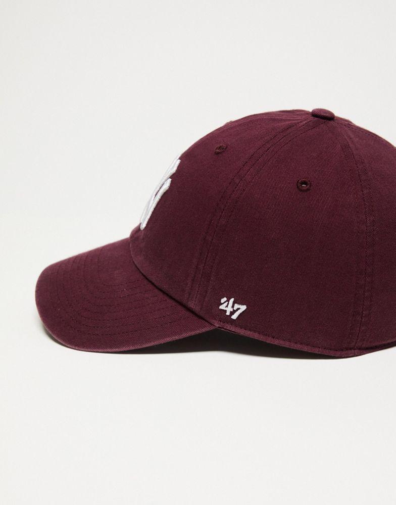 47 Clean Up MLB NY Yankees unisex baseball cap in burgundy with garment wash商品第3张图片规格展示