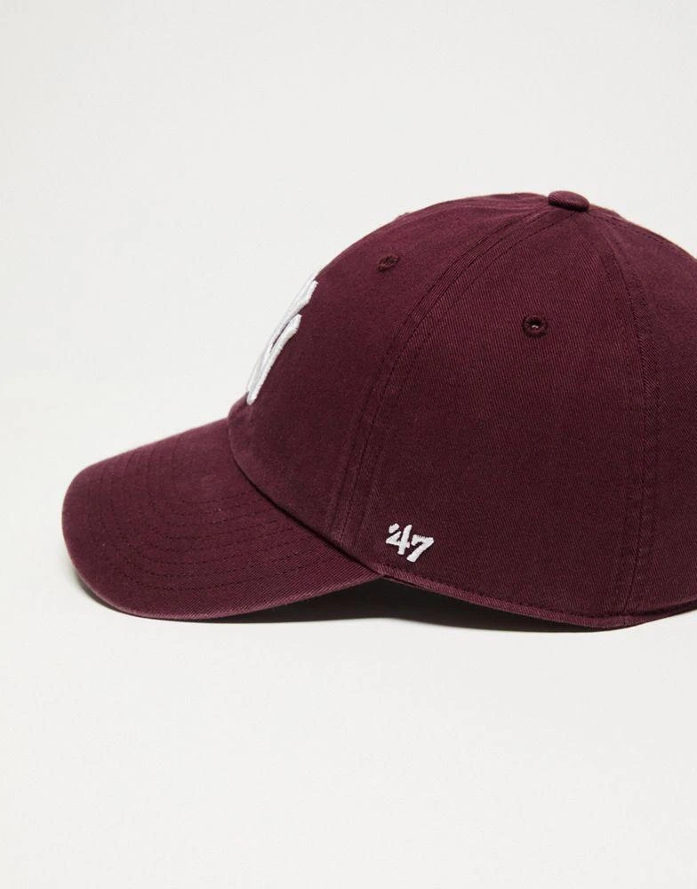 商品47 Brand|47 Clean Up MLB NY Yankees unisex baseball cap in burgundy with garment wash,价格¥215,第3张图片详细描述