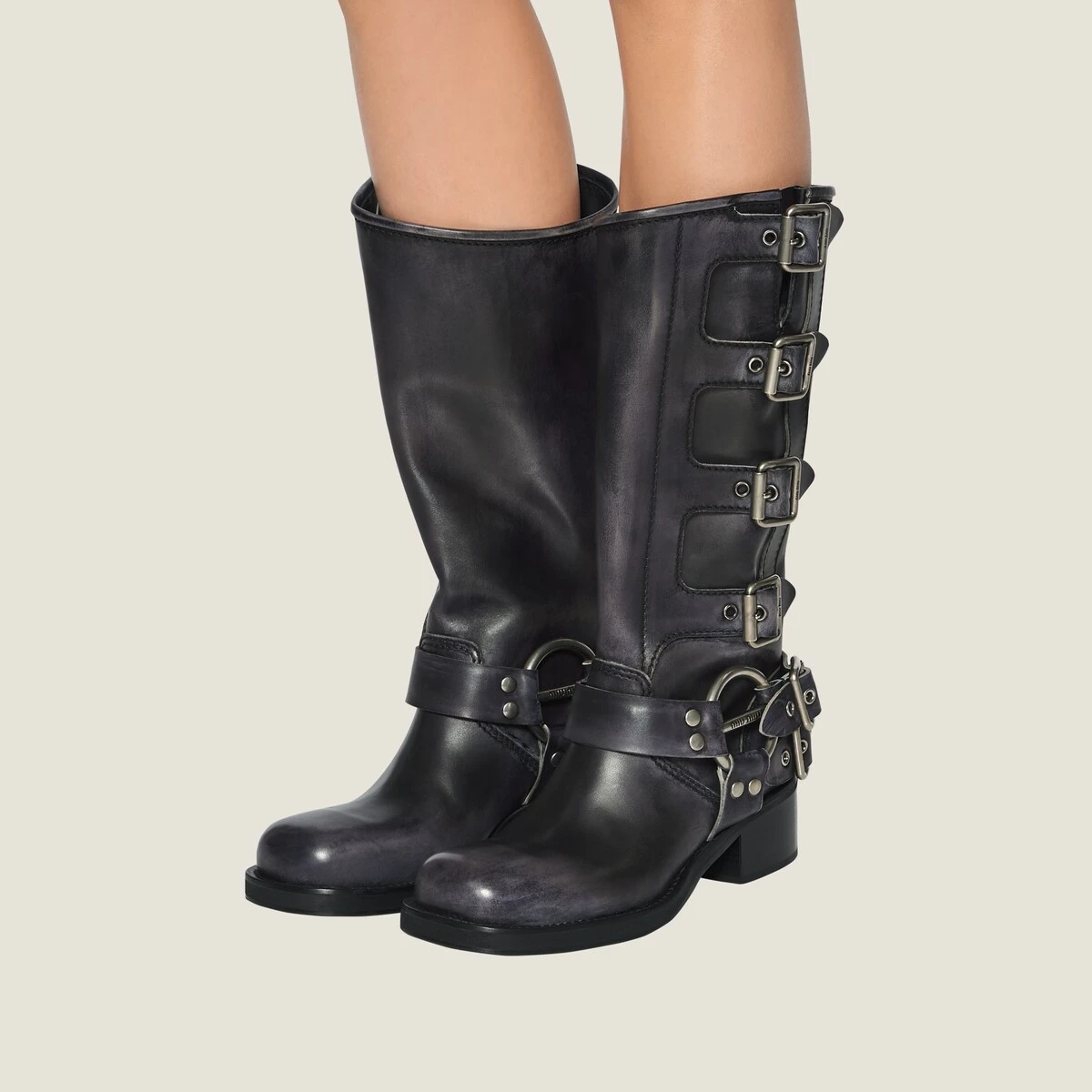 【预售】 缪缪 24秋冬 女士 高筒靴 Bottes en cuir 5W792D_3F33_F0002_F_A050 商品