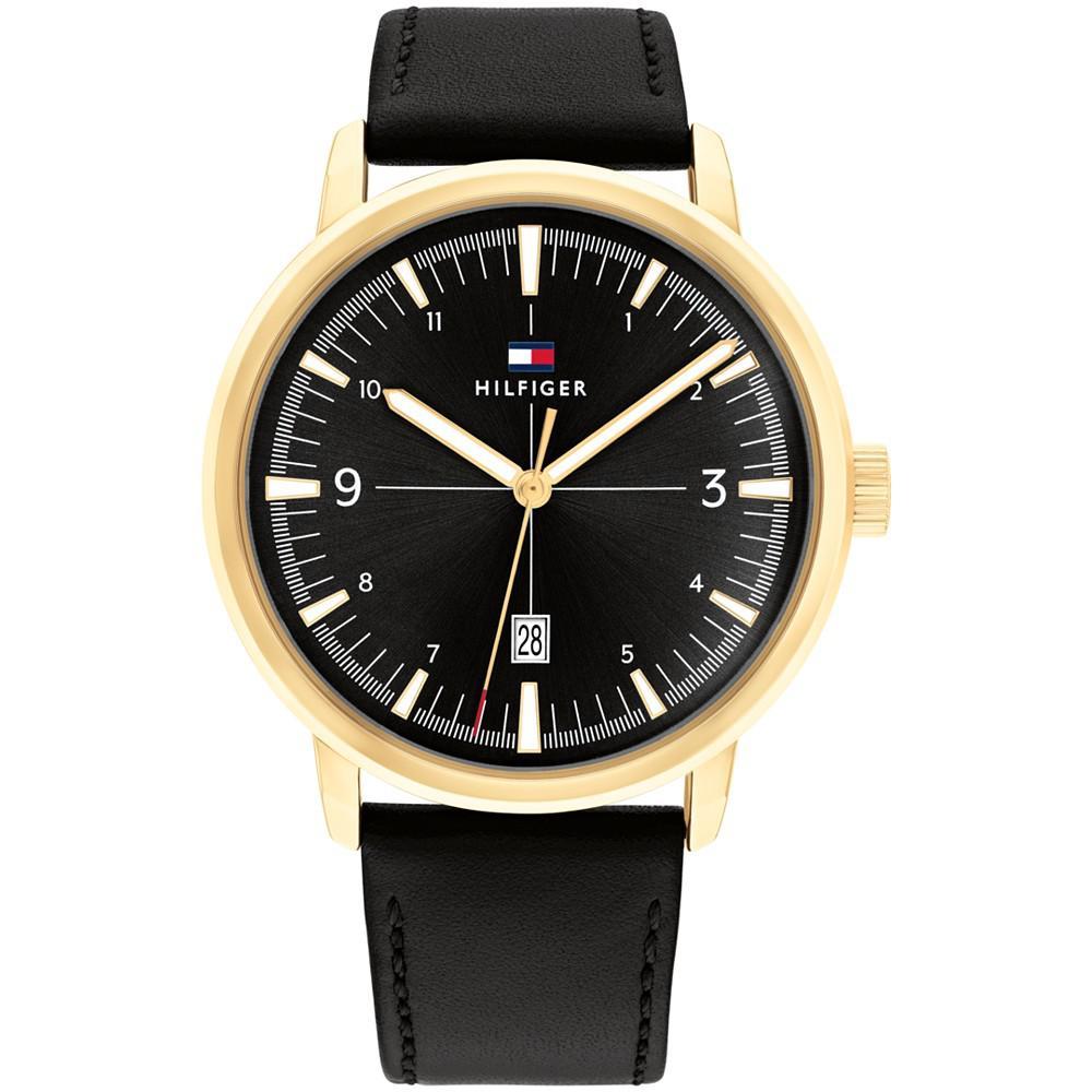 商品Tommy Hilfiger|Men's Black Leather Strap Watch 44mm,价格¥421,第1张图片