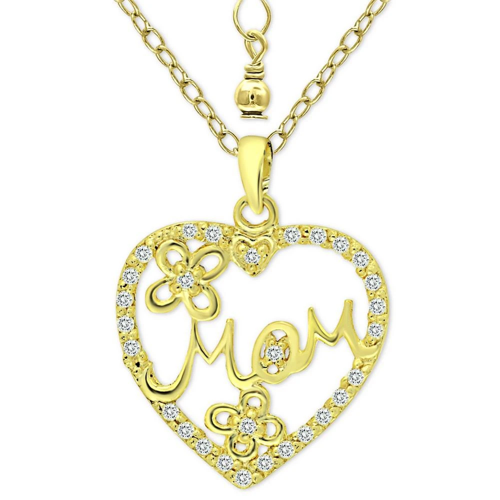 商品Giani Bernini|Cubic Zirconia "Mom" Heart Pendant Necklace in 18k Gold-Plated Sterling Silver, 16" + 2" extender, Created for Macy's,价格¥224,第1张图片