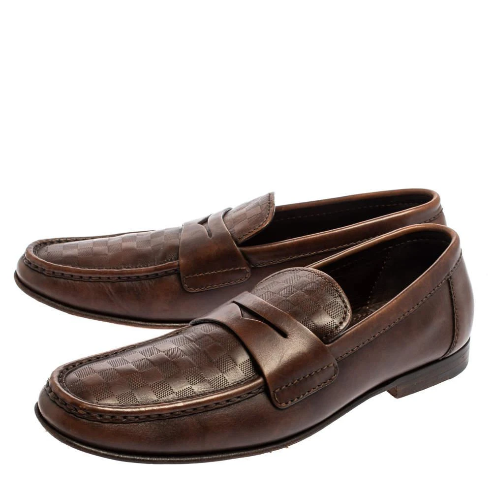 商品[二手商品] Louis Vuitton|Louis Vuitton Brown Damier Embossed Leather Sorbonne Slip On Loafers Size 42,价格¥3880,第4张图片详细描述