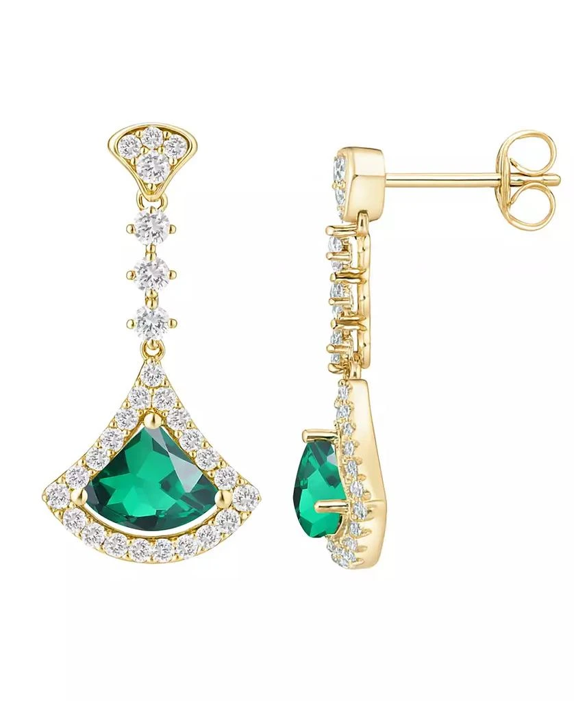 商品Macy's|Lab-Grown Emerald (1 ct. t.w.) and Lab-Grown White Sapphire (1/2 ct. t.w.) Drop Earrings in 14K Gold Over Sterling Silver,价格¥2024,第3张图片详细描述