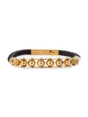 商品Eye Candy LA|Andrew Goldtone & Leather Beaded Bracelet,价格¥201,第1张图片