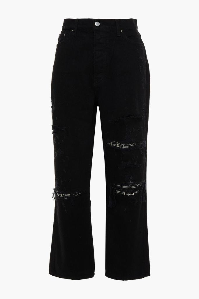 商品AMIRI|Bead-embellished distressed high-rise wide-leg jeans,价格¥3481,第1张图片