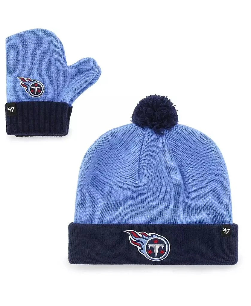 商品47 Brand|Infant Boys and Girls Light Blue, Navy Tennessee Titans Bam Bam Cuffed Knit Hat with Pom and Mittens Set,价格¥180,第1张图片