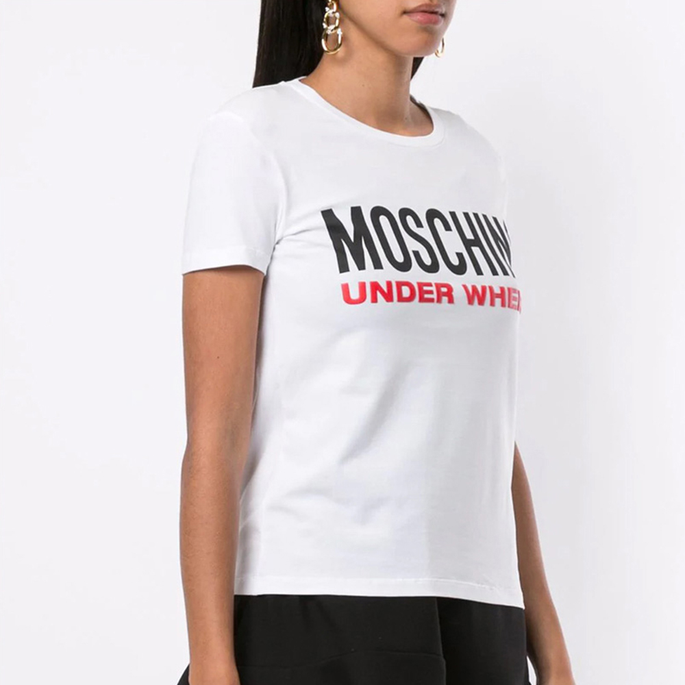 Moschino 莫斯奇诺 女士白色LOGO图案短袖T恤 A1904-9003-0001商品第3张图片规格展示