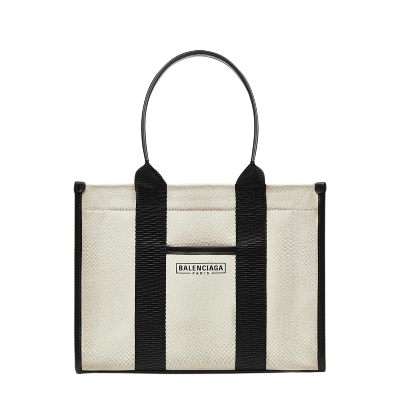 Balenciaga/巴黎世家 春夏新款 HARDWARE系列 女士小号浅米色/黑色棉质帆布徽标金属肩带手提斜挎单肩包6714022HHAM9260 商品