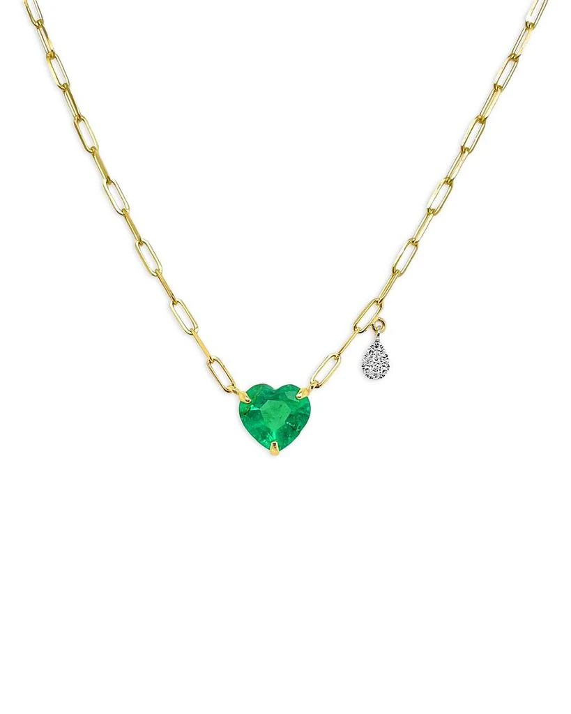 商品Meira T|14K White & Yellow Gold Emerald & Diamond Heart Paperclip Link Pendant Necklace, 18",价格¥9738,第1张图片