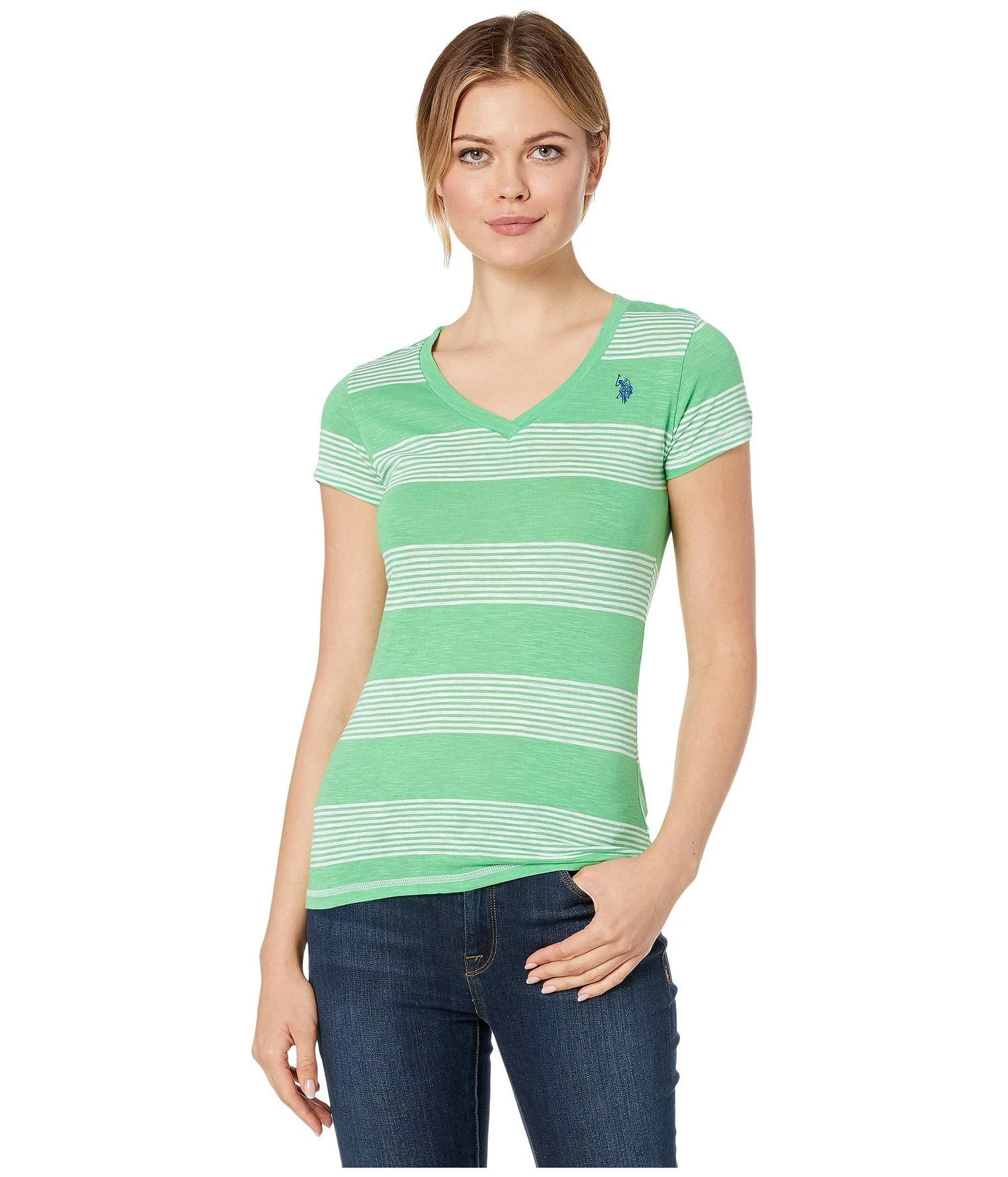 商品U.S. POLO ASSN.|Striped V-Neck Slub T-Shirt,价格¥68,第1张图片