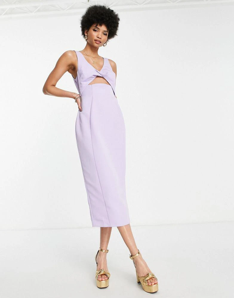 商品ASOS|ASOS DESIGN Tall structured midi dress with twist front bodice in lilac,价格¥177,第4张图片详细描述