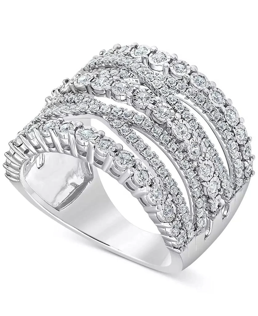 商品Macy's|Diamond Multi-Row Crossover Statement Ring (1 ct. t.w.) in Sterling Silver,价格¥2237,第1张图片