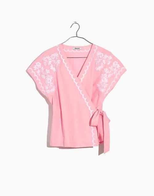 商品Madewell|Embroidered Side-Tie Wrap Top,价格¥159,第4张图片详细描述