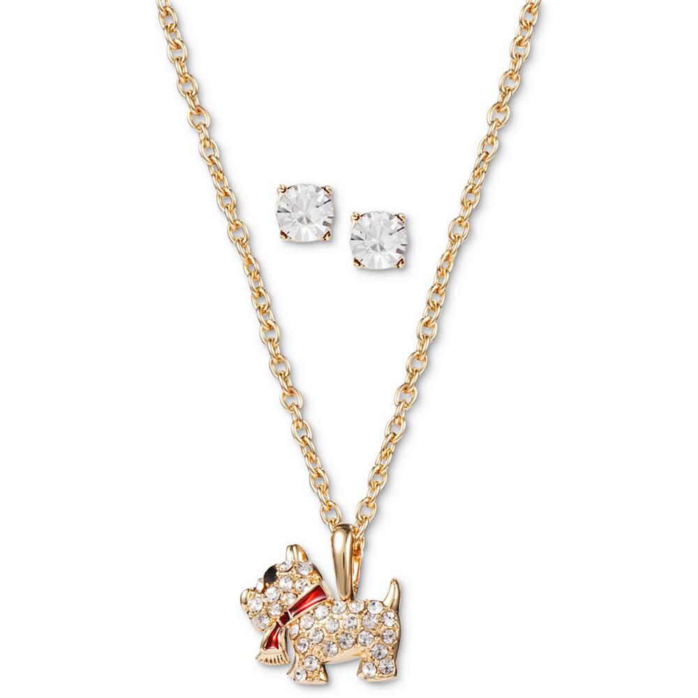 Gold-Tone Crystal Dog Pendant Necklace & Stud Earrings Set, Created for Macy's商品第1张图片规格展示