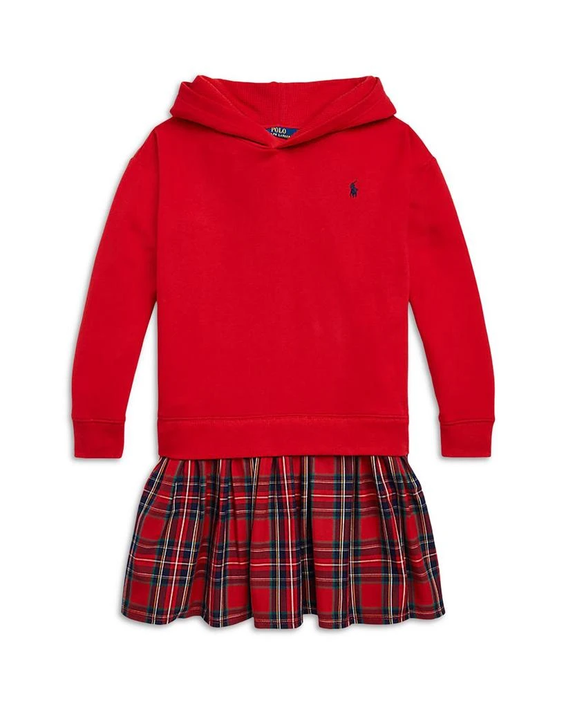 商品Ralph Lauren|Girls' Plaid Fleece Hoodie Dress - Little Kid, Big Kid,价格¥357,第1张图片详细描述