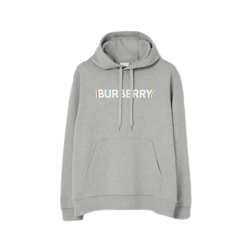 商品Burberry|【现货】博柏利 男士浅灰色棉质徽标印花连帽休闲卫衣80688001,价格¥1704,第1张图片