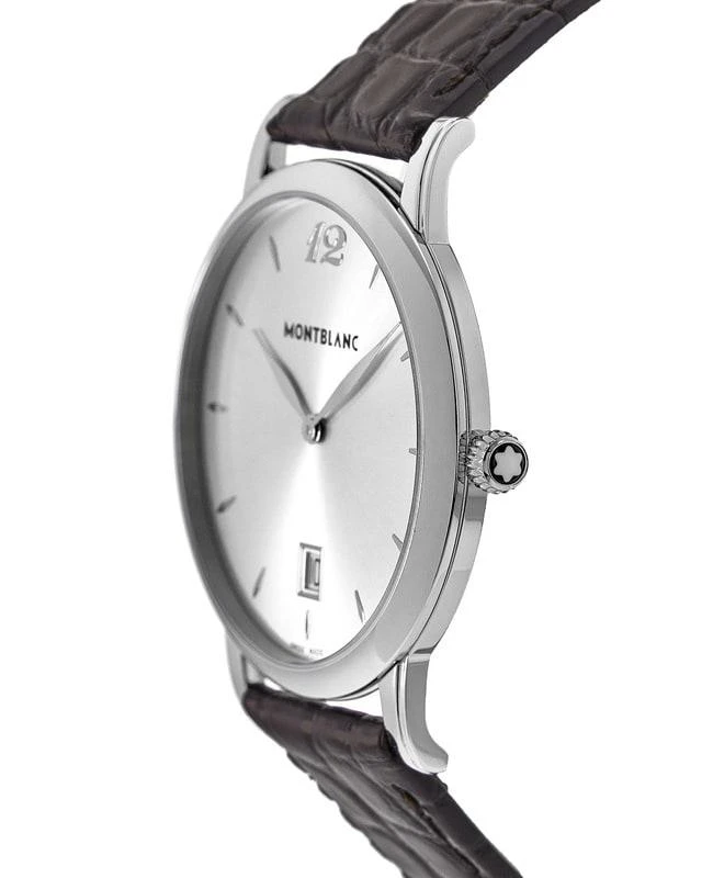 商品MontBlanc|Montblanc Star Classique Date Slim Silver Dial Leather Strap Men's Watch 108770,价格¥7117,第4张图片详细描述